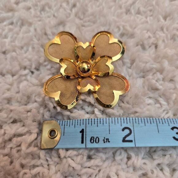 Vintage 4 Leaf Clover Gold Pin Brooch - Picture 7 of 7